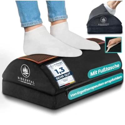 Afbeelding van Birkental Bureauvoetensteun, 2 voudig in hoogte verstelbare voetensteun met voetenzak, zachte vezel, ergonomische antislip voetsteun, bureauaccessoires