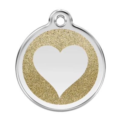 Afbeelding van Heart Gold glitter hondenpenning large/groot dia. 3,8 cm RedDingo