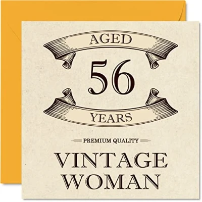 Afbeelding van Vintage verjaardagskaarten voor vrouwen, 56 jaar, grappige verjaardagskaart moeder, zus, vrouw, vriendin, oma, tante, 145 mm x mm, wenskaart 56e kaart