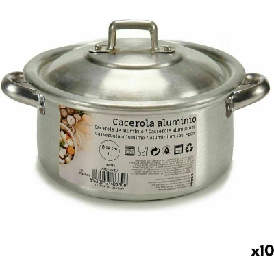 Afbeelding van Kookpot met Deksel Ø 14 cm Zilverkleurig Aluminium 1 L (10 Stuks)