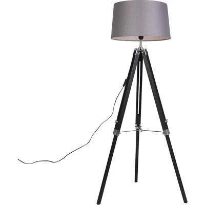 Afbeelding van QAZQA Vloerlamp Tripod zwart met kap 45cm linnen donker grijs