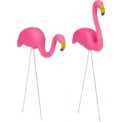Afbeelding van Relaxdays tuinsteker flamingo vijverdecoratie gazonsteker tuindecoratie 2 stuks