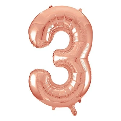 Afbeelding van Unique Party reuzenballon nummer 3, 86 cm, roségoudfolie