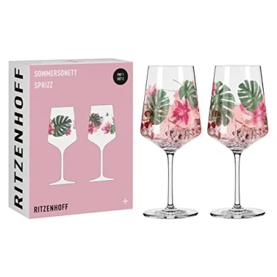 Afbeelding van Ritzenhoff Zomersonet 6011001 Aperitiefglazenset #1 van Ramona rozenkrans, kristalglas, 544 ml, vaatwasmachinebestendig, in geschenkverpakking, roze, groen, 2 stuks (1 stuk)