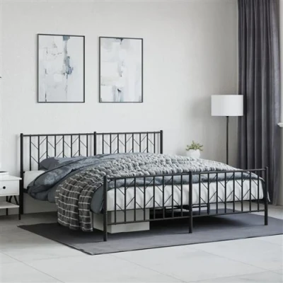 Afbeelding van vidaXL Bedframe met voetbord zonder matras metaal zwart 180x200 cm