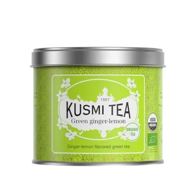 Image de Kusmi Tea Thé Vert Gingembre Citron Bio Mélange Biologique de au et À Déguster Chaud ou en Glacé Boîte Métal 100g Quantité pour environ 50 Tasses