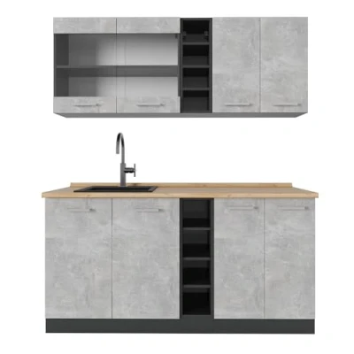 Afbeelding van Vicco Eenpersoonskeuken R Line, Beton/antraciet, 160 cm , WB Eik