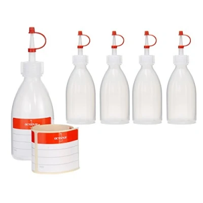 Afbeelding van 5 x 100 ml drukflessen, LDPE spuitflessen met druppelsluiting, vulflessen, decoratieve fles voor keuken, hobby of laboratorium