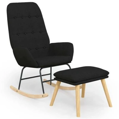 Image de vidaXL Chaise à bascule avec repose pied Noir Tissu