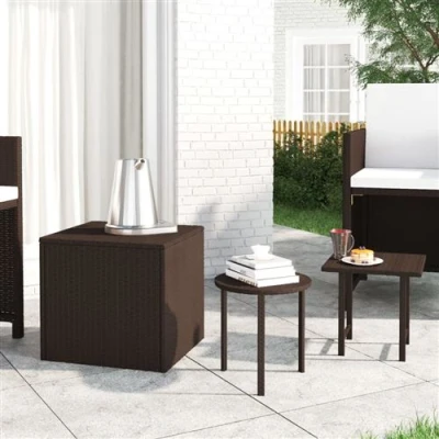 Afbeelding van Bijzettafels 3 st poly rattan bruin