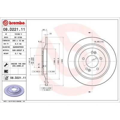Afbeelding van BREMBO 08.D221.11 Remschijf 300 10 5 volledig Gecoat High carbon Met schroeven KIA: Optima / K5 Sportswagon, Saloon, Niro
