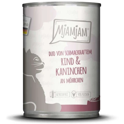 Afbeelding van 6x400g MjAMjAM Duo smakelijk rundvlees &amp; konijn met wortelen nat kattenvoer