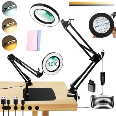 Afbeelding van UCAMP Vergrootglas met licht en standaard, led vergrootlamp, 3 traploze kleurmodi, 10 dimbaar, bureaulamp voor werk, lezen, knutselen