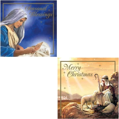 Afbeelding van Religieuze kerstkaarten 2 Designs 12 dubbele kaarten met envelop