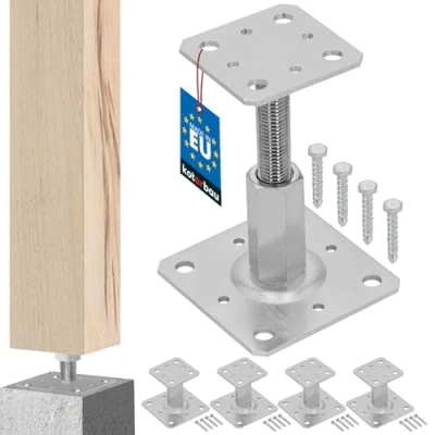 Afbeelding van KOTARBAU® Set van 4 paalhouders 80 x mm In hoogte Verstelbaar 90 tot 150 Gegalvaniseerd Om te schroeven Steunvoet Betonnen grondvoet