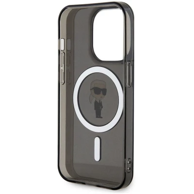 Afbeelding van Karl Lagerfeld iPhone 15 Pro Hardcase hoesje Magsafe Compatible Karl’s Head Zwart