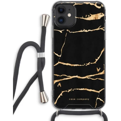 Afbeelding van Case Company® hoesje met Koord geschikt voor iPhone 11 Gouden marmer Telefoonhoesje Zwart Extra Bescherming aan alle Kanten en Over de Schermrand