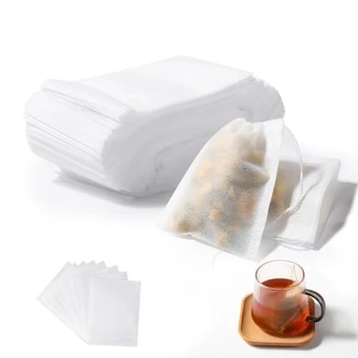 Afbeelding van Vinabo 400 wegwerppapieren theefilters, wegwerpzakjes met trekkoord, 7 x 9 cm, herbruikbare theezakjes, voor losse thee, koffie, bloementhee, kruiden, specerijen, lavendel