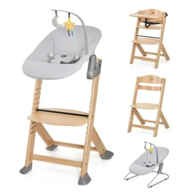 Afbeelding van Kinderkraft ENOCK met CALMEE Houten Kinderstoel 3 in 1 Hoge babystoel Hoogte verstelbaar 5 niveaus punts gordels schommelstoel zachte bekleding Tot 10 jaar Natuur