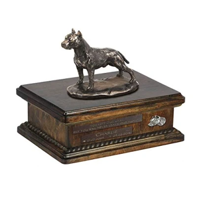 Afbeelding van Persoonlijke urn hond voor American Staffordshire Terrier met beeldje en hout