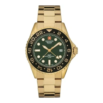 Afbeelding van Swiss Alpine Military herenhorloge GMT analoog kwarts 7052 roestvrij staal, goud/zwart/groen 1114sam, Armband