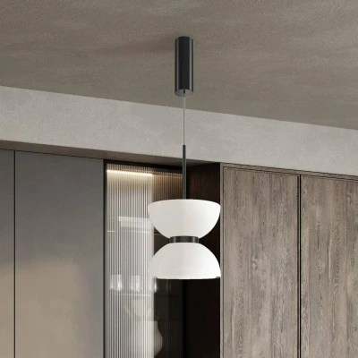 Afbeelding van Maytoni LED hanglamp Kyoto, zwart/wit, Ø 22 cm, glas