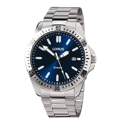 Afbeelding van Lorus Analoog kwartshorloge voor heren met metalen band, Blauw, Sport