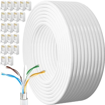 Afbeelding van Ethernet kabel, 100 m, afgeschermd, RJ45, Cat 6, Gigabit netwerkkabel, buiten, anti storing, weerbestendig, internetkabel, zwart, FTP, 23 AWG, met 20 RJ45 connectoren