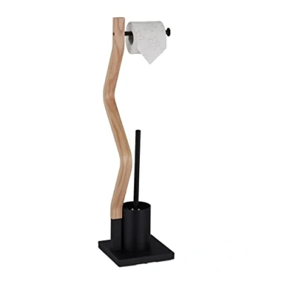 Afbeelding van Relaxdays toiletaccessoires set staand wc rolhouder toiletrolhouder borstelhouder