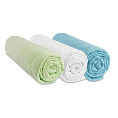 Afbeelding van Easy Dort Set van 3 hoeslakens, 70 x 160 cm, babybed, kinderbed, 100% katoen jersey, anijswit, turquoise, rekbaar, Öko Tex label, kwaliteit, gemaakt in de EU
