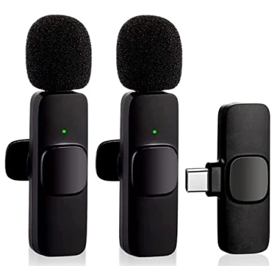 Afbeelding van HMKCH Lavalier draadloze microfoon voor telefoon (USB C), dubbele video opname, Live Stream, Vlog, YouTube, TikTok, Facebook, Zoom Ruisonderdrukking en Plug Play (geen app /