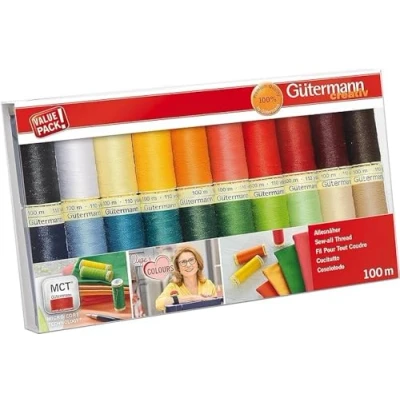 Image de Gutermann Creativ Fil Pour Tout Coudre Ensemble de 20 bobines 100 m, 100% polyester, couture à la main et machine, universelles, couleurs Inge