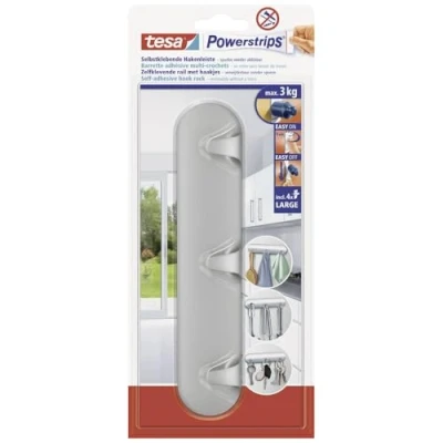 Image de Tesa 580950000002 Powerstrips Pack de 3 Multi crochets avec 4 Languettes Chrome