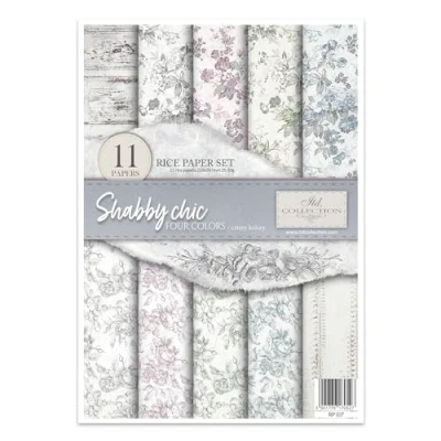 Afbeelding van ITD Collection Rijstpapier creatieve set A4 om te Snijden Papier vel 29,7 x 21 cm Servettechniek meerdere kleuren (Shabby Chic Vier Kleuren)