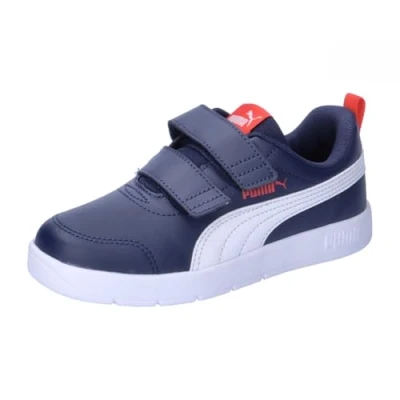 Image de Puma Courtflex V3 V PS Baskets unisexes pour enfant, Bleu marine/blanc/rouge (Navy White Red), 32.5 EU