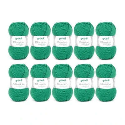 Image de laine Gründl Classico (50% vierge (mérinos superwash) &amp; 50% polyacrylique, 50 g / 120 m, grosseur d&#039;aiguilles : 3,5 4,5, 10 pelotes de g), Verde Foglia, Feuille Verte