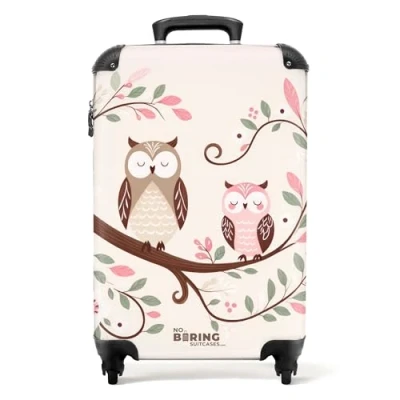 Afbeelding van NoBoringSuitcases.com® Kinderkoffer meisje Roze uilen koffer 55x35x25