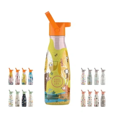 Afbeelding van Cool Bottles Jungle Park 260ml Luxe drinkfles met rietje Schoolbeker kinderen Schoolfles RoestvrijStaal HandwasAlleen StijlvolDesign Kindvriendelijk