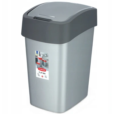 Afbeelding van Curver Flip Bin Afvalbak 25L Zilver/Antraciet