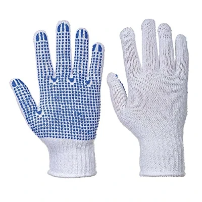 Afbeelding van Portwest Klassieke gebreide handschoen met PVC noppen, kleur: wit/blauw, maat: XL, A111WBRXL