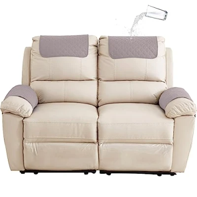 Afbeelding van Sofa Armsteun Cover, Hoofdsteun Cover voor Kantelstoel Armhoes, Gewatteerde Antislip Stoelhoes (Lichtgrijs, 2 Seat Recliner 4 stuks)