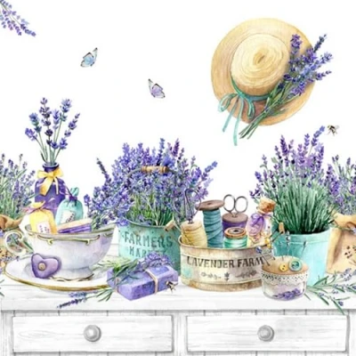 Afbeelding van 20 stuks papieren servetten met motief, bloemencollectie, tuin en natuur, lavendel, 33 x cm