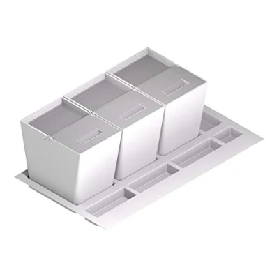 Afbeelding van Keukenlade prullenbak en recycling deksel van roestvrij staal, PP wit, 900 mm breedte meubel/hoog product 235