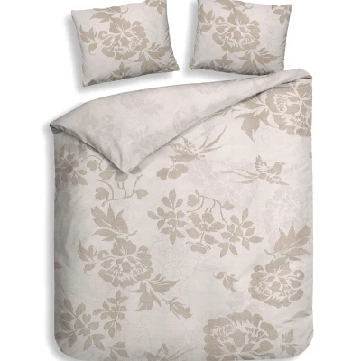 Afbeelding van Heckettlane Dekbedovertrek Ling Dekbed met instopstrook Beige 100% Katoen Satijn Bloemen 240x220 + 2 slopen 60/70 cm