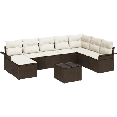 Afbeelding van vidaXL 8 delige tuinsofa set met kussens grijs poly rattan