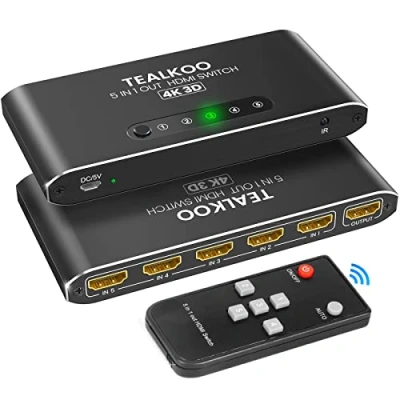 Afbeelding van HDMI Switch 4K 5 ingangen 1 uitgang met IR afstandsbediening aluminium splitter HDMI, schakelaar, ondersteuning 3D 1080P HDCP 2.2 HDR PS5 PS4 Xbox Blu Ray DVD speler PC TV Box
