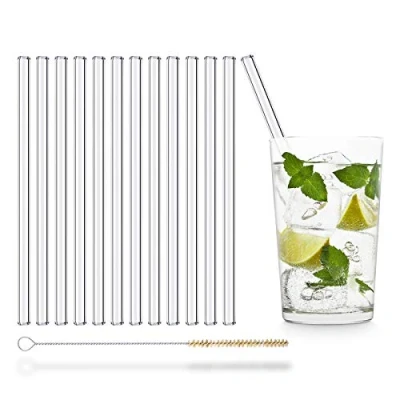 Afbeelding van Set van 12 herbruikbare glazen rietjes 20 cm + reinigingsborstel Made in Germany vaatwasmachinebestendig voor Gin Tonic
