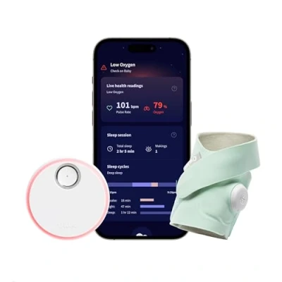 Afbeelding van Owlet Dream Sock Medisch gecertificeerde slimme babyfoon met live hartslag , zuurstof en gezondheidsmeldingen Munt