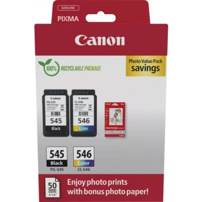 Afbeelding van Canon PG 545 + CL 546 photo value pack (PG / 546) Inktcartridge Zwart 3 kleuren