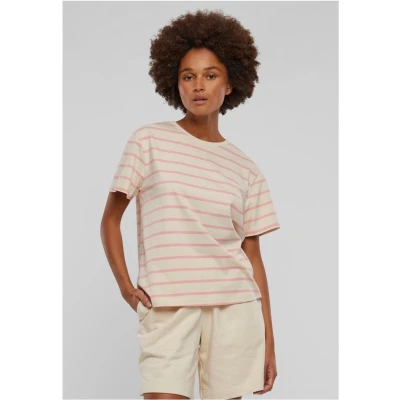 Afbeelding van Urban Classics Striped Tshirt print, Dames, Maat: XS, Lemonadepink whitesand